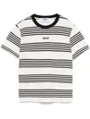 Msgm Black And White Striped Cotton T-shirt With Logo In White