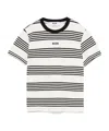 Msgm Black And White Striped Cotton T-shirt With Logo In White