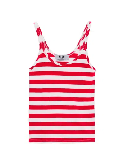 Msgm Striped Tank Top In Red