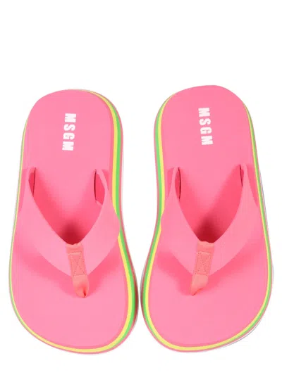 Msgm Striped Thong Sandals In Pink