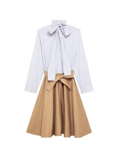 Msgm Striped Tie-neck Midi Dress In Brown