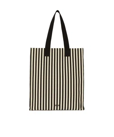Msgm Striped Tote Bag In Black