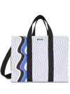 Msgm Striped Tote Bag In Blue