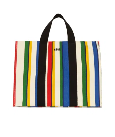 Msgm Striped Tote Bag In Multicolor