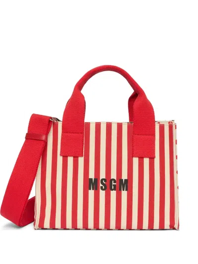 Msgm Striped Tote Bag In Red