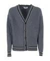 Msgm Striped-trim Buttoned Cardigan In Gray