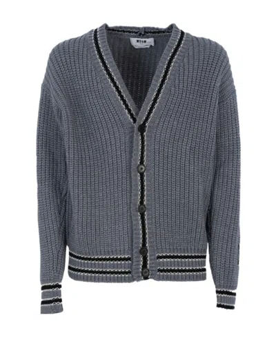 MSGM MSGM V-NECK STRIPED-TRIM KNITTED CARDIGAN