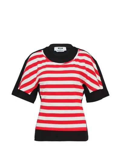 Msgm Striped T-shirt In Black