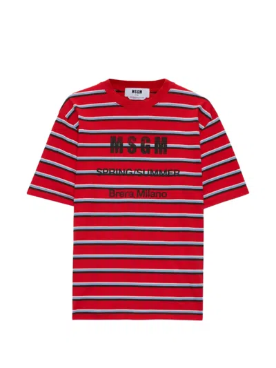 Msgm Striped T-shirt In Red
