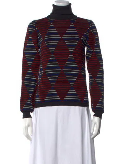Pre-owned Msgm Striped Turtleneck Sweater In Black