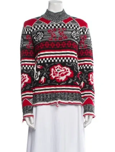 Pre-owned Msgm Striped Turtleneck Sweater In Red