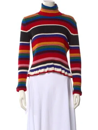 Pre-owned Msgm Striped Turtleneck Sweater In Red