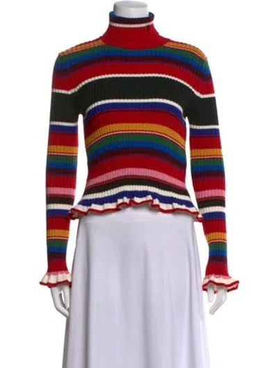 Pre-owned Msgm Striped Turtleneck Top In Red