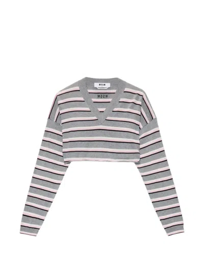 Msgm Striped V-neck Knitwear In Multi