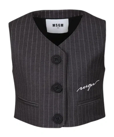 Msgm Striped Vest In Black