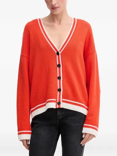 Msgm Striped V-neck Cardigan In Red