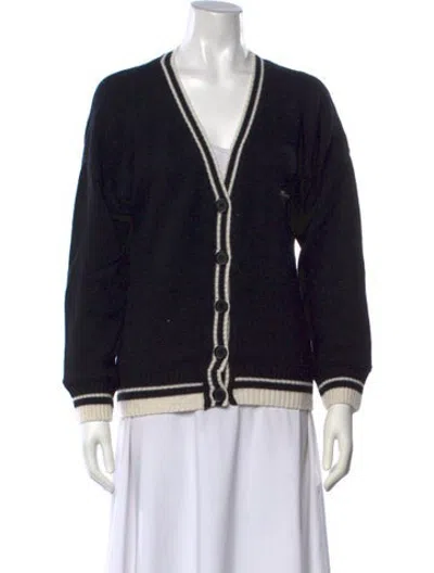 Pre-owned Msgm Striped V-neck Sweater In Black