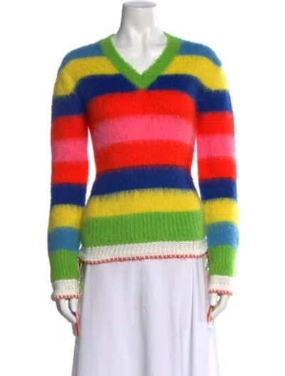 Pre-owned Msgm Striped V-neck Sweater In Blue