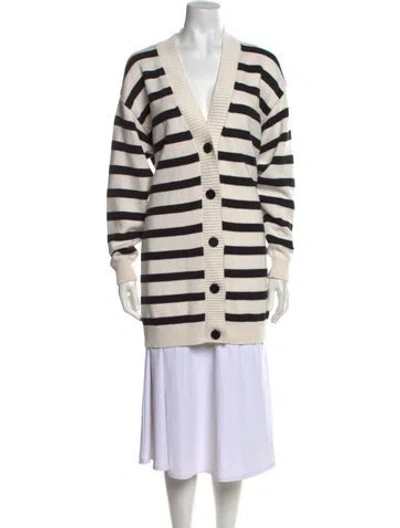 Pre-owned Msgm Striped V-neck Sweater In Neutral
