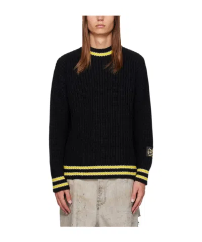 Msgm Striped Wool Sweater In Black