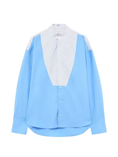 Msgm Stripe-panelled Cotton Shirt In Blue