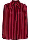 Msgm Satin Striped Print Shirt In Black