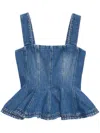 Msgm Denim Peplum Ruffle Sleeveless Square Wide Top