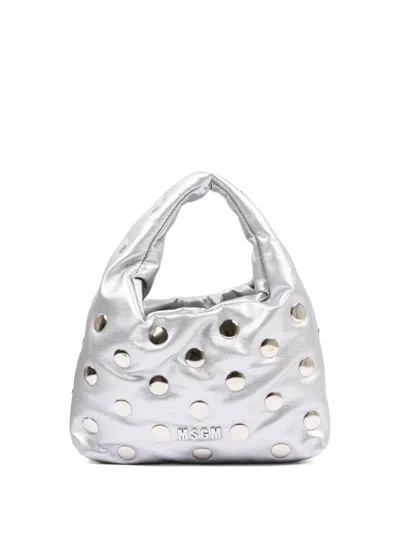 Msgm Kids' Studded Handbag In Silver