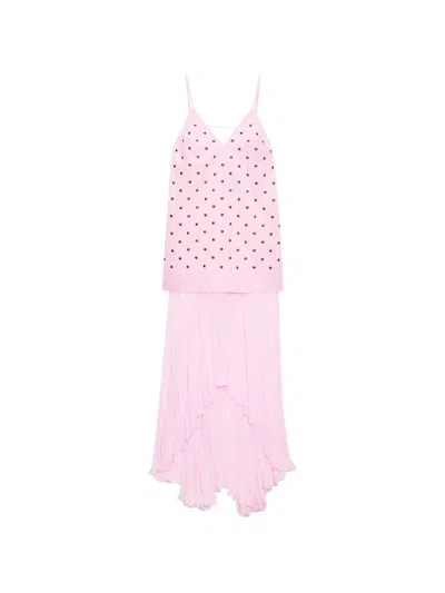 Msgm Studded Pleated Asymmetric Dress In Pink