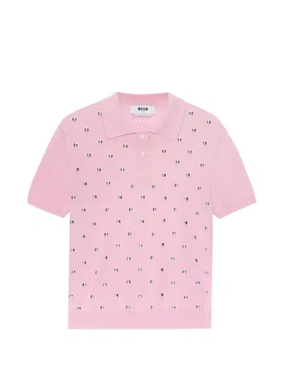 Msgm Studded Polo Shirt In Pink