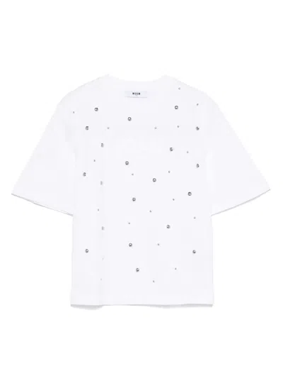 Msgm Kids' Studded T-shirt In White