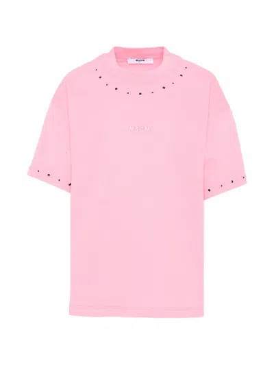 Msgm Kids' Studded T-shirt In Pink