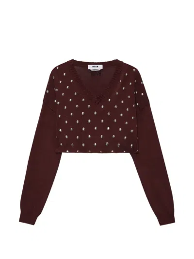 Msgm Studded V-neck Knitwear In Black