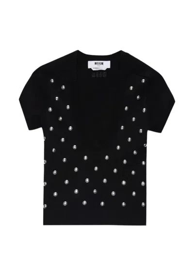Msgm Studded-embellished T-shirt In Black