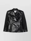 Msgm Structured Black Jacket With Glossy Finish And Notched Lapel In Black