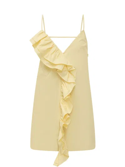 Msgm Stylish Sleeveless Mini Suit With Unique Applications In Yellow