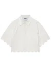 Msgm Delicate Eyelet Cropped Shirt With Scalloped Hemline In White