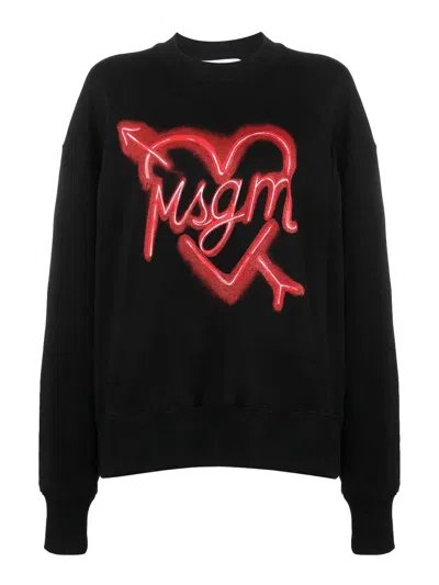 Msgm Printed Cotton Sweatshirt In Black