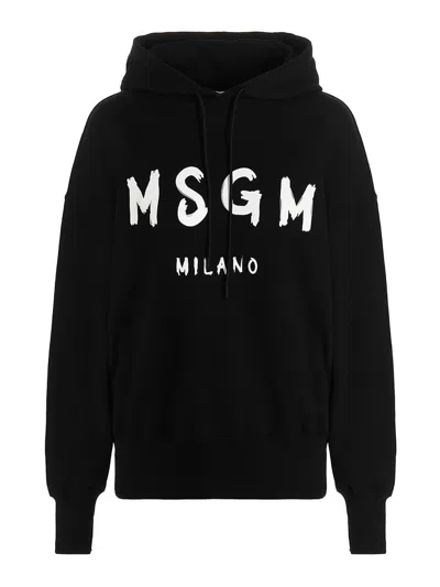 Msgm Logo Hoodie In Black