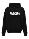 Msgm Black Hoodie With Spacious Hood And Graphic Logo In Black