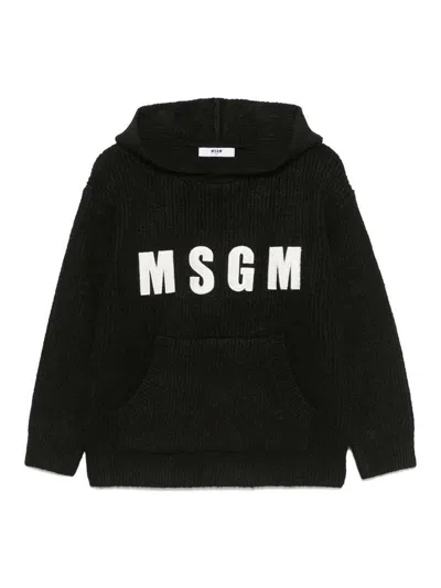 Msgm Logo-embroidered Hoodie In Black