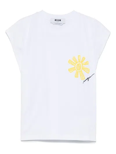 Msgm Sun-embroidery T-shirt In Weiss