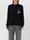 Msgm Swan Embroidered Wool Blend Knit