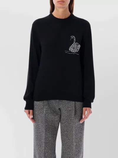 MSGM SWAN EMBROIDERED WOOL BLEND KNIT