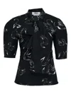 Msgm Swan-print Bow-detail Top In Black