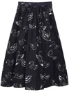 Msgm Swan-print Midi Skirt In Black