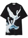 Msgm Swan-print T-shirt Dress In Black