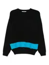 Msgm Knitted Sweater With Turquoise Stripe Hem Detail In Black