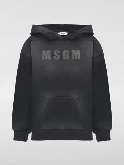 Msgm Kids' Logo Printed Straight Hem Hoodie In Schwarz