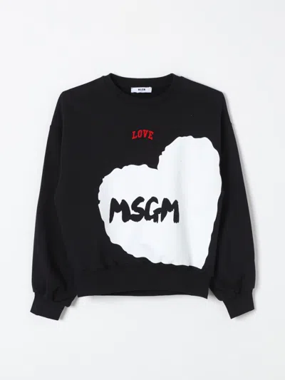 Msgm Love Logo Printed Cotton Sweatshirt In Black